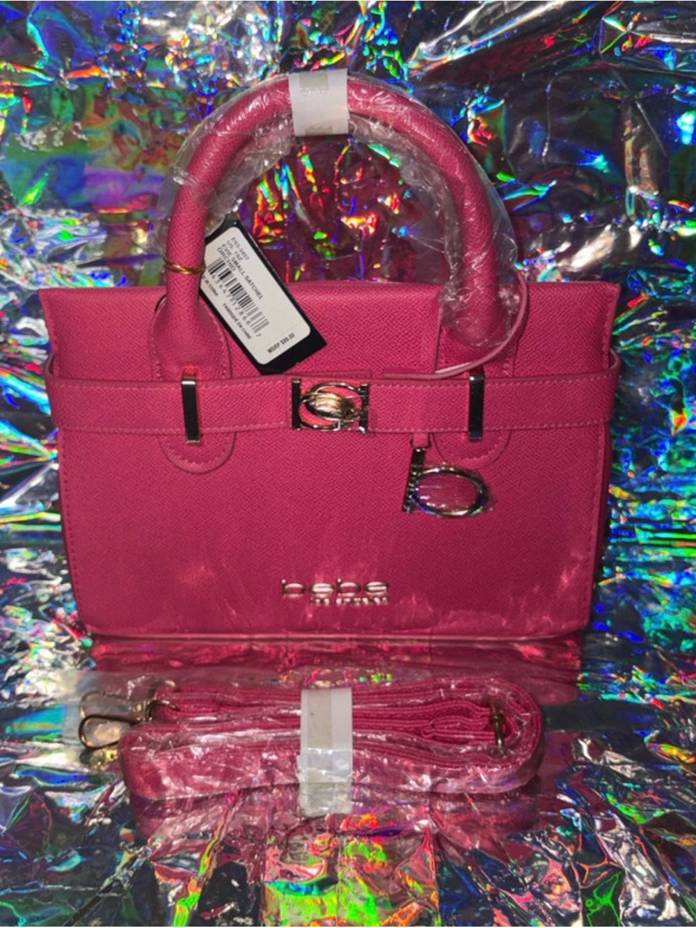 bebe Hot Pink Structured Tote with Detachable Strap